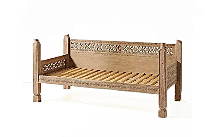 Hand Carved Canopy Style Solid Wooden Daybed / OutDoor Seating