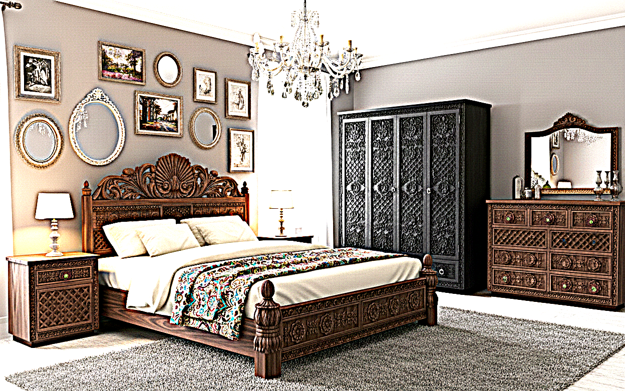 Juffair Hand Carved Solid Wood Bed