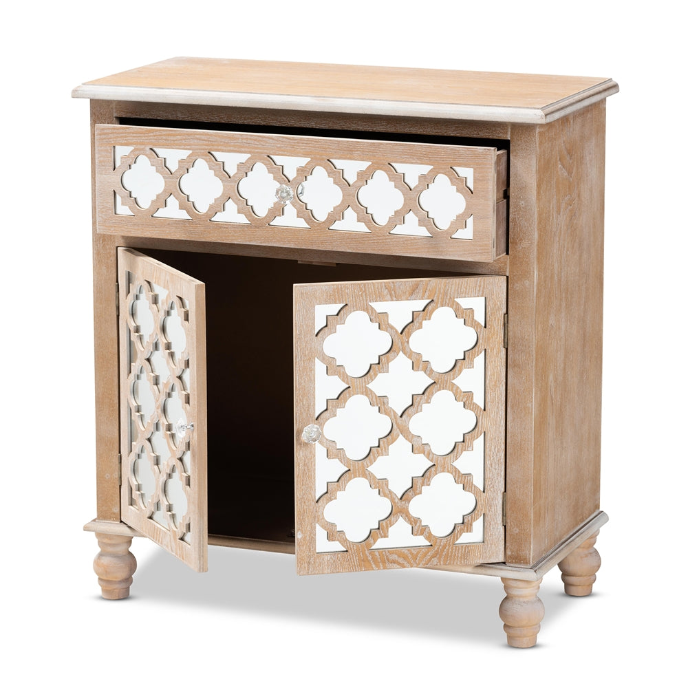 Glam Wooden Rustic Mirrored Storage Cabinet