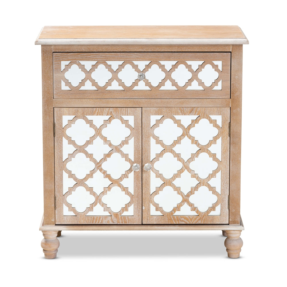 Glam Wooden Rustic Mirrored Storage Cabinet
