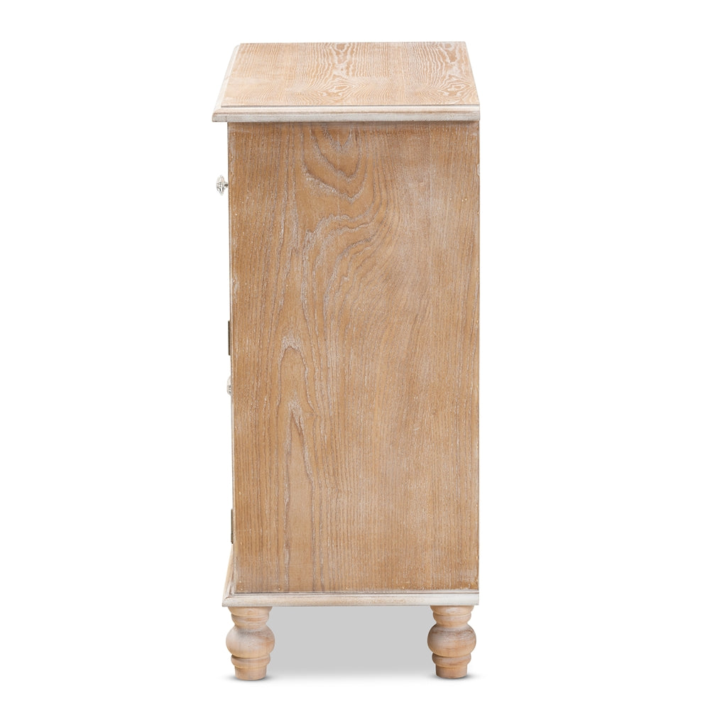Glam Wooden Rustic Mirrored Storage Cabinet