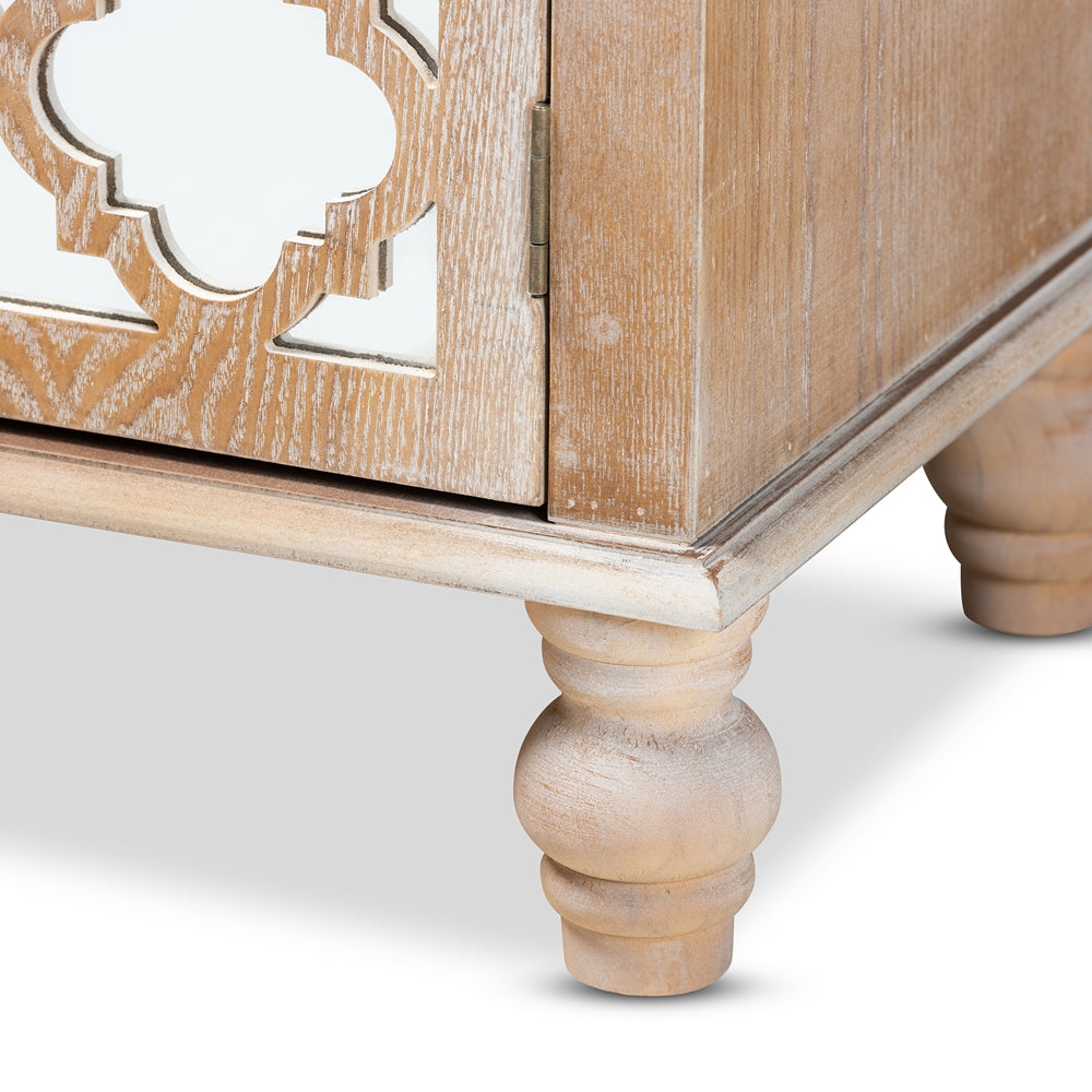 Glam Wooden Rustic Mirrored Storage Cabinet