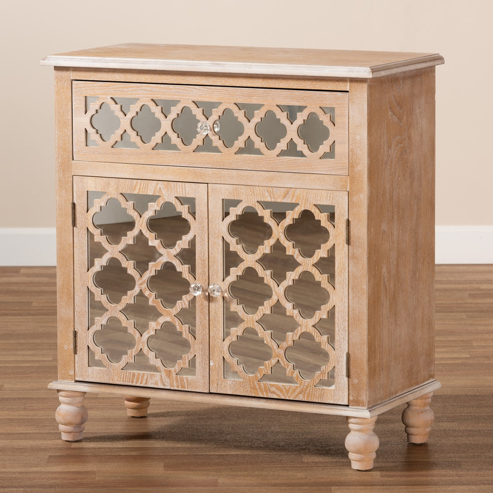 Glam Wooden Rustic Mirrored Storage Cabinet