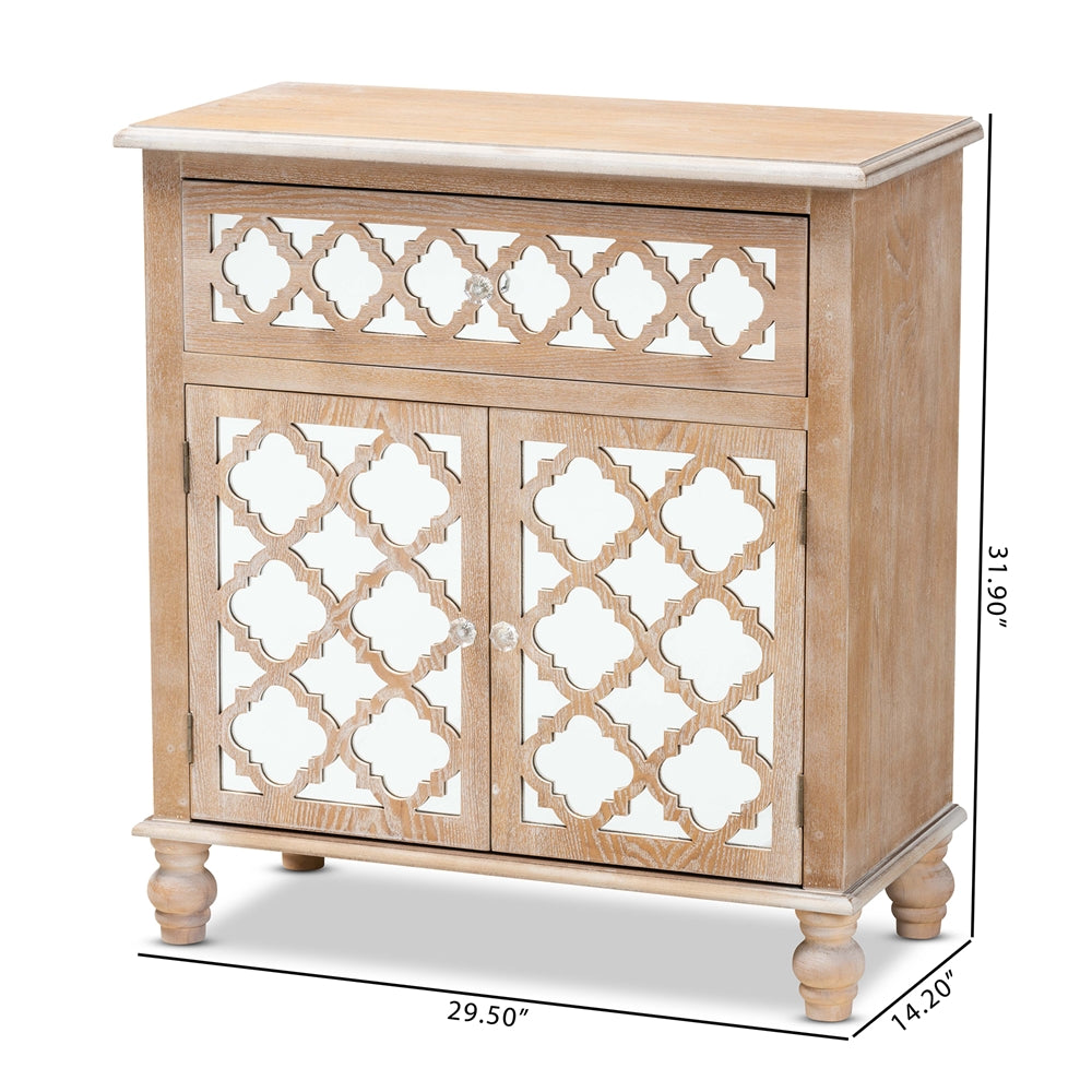 Glam Wooden Rustic Mirrored Storage Cabinet