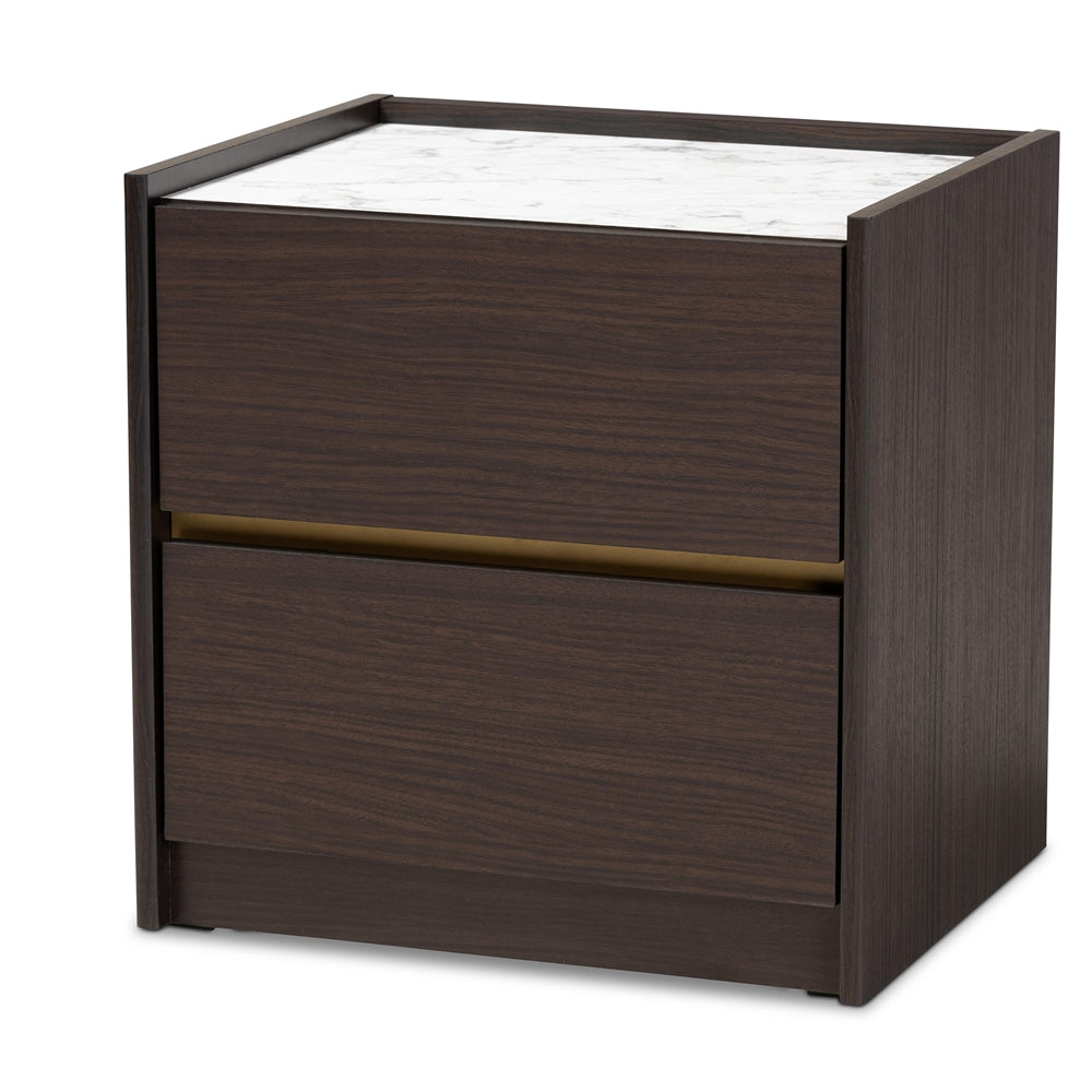 BRYER STUDIO BEANIE MODERN DARK BROWN WOOD NIGHTSTAND / BEDSIDE TABLE