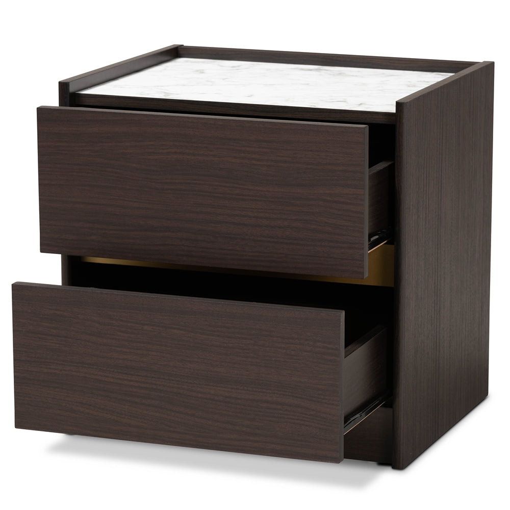 BRYER STUDIO BEANIE MODERN DARK BROWN WOOD NIGHTSTAND / BEDSIDE TABLE