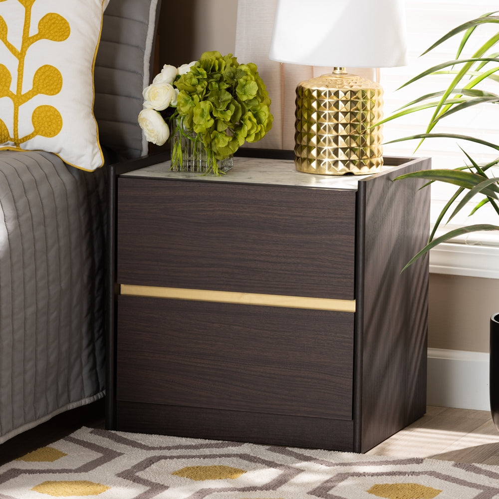BRYER STUDIO BEANIE MODERN DARK BROWN WOOD NIGHTSTAND / BEDSIDE TABLE