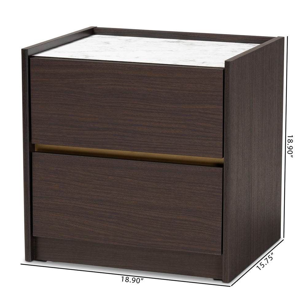 BRYER STUDIO BEANIE MODERN DARK BROWN WOOD NIGHTSTAND / BEDSIDE TABLE