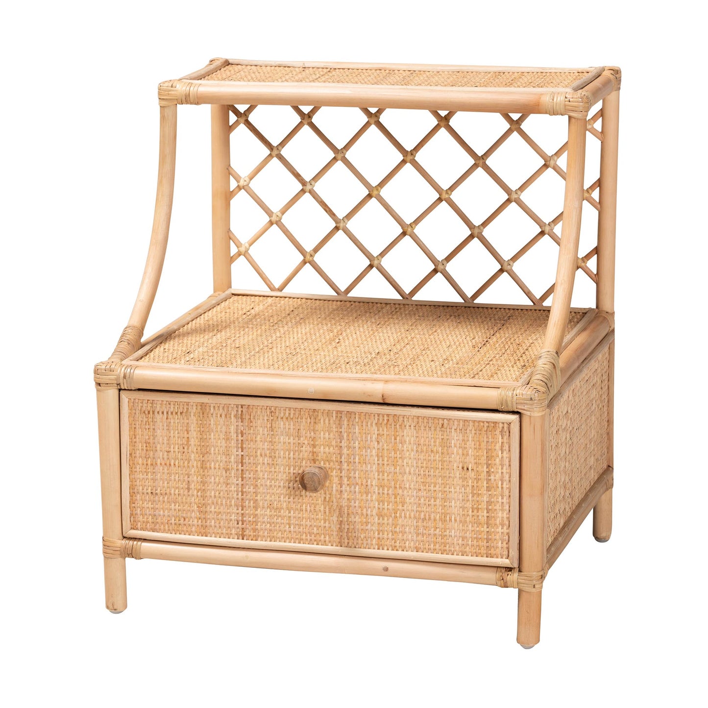 CALVIN & BAY CESAR BOHEMIAN NATURAL BROWN RATTAN 1-DRAWER NIGHTSTAND/ BEDSIDE TABLE