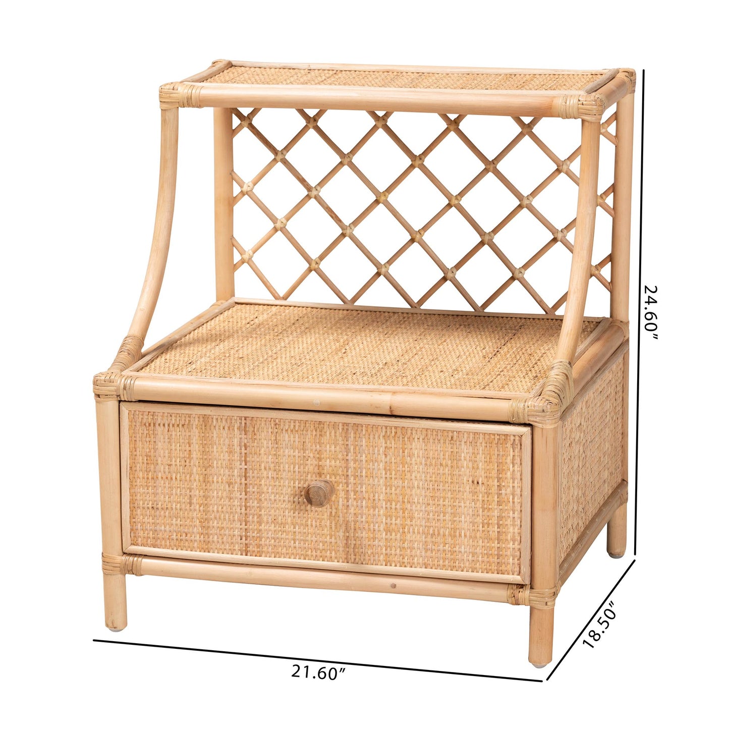 CALVIN & BAY CESAR BOHEMIAN NATURAL BROWN RATTAN 1-DRAWER NIGHTSTAND/ BEDSIDE TABLE