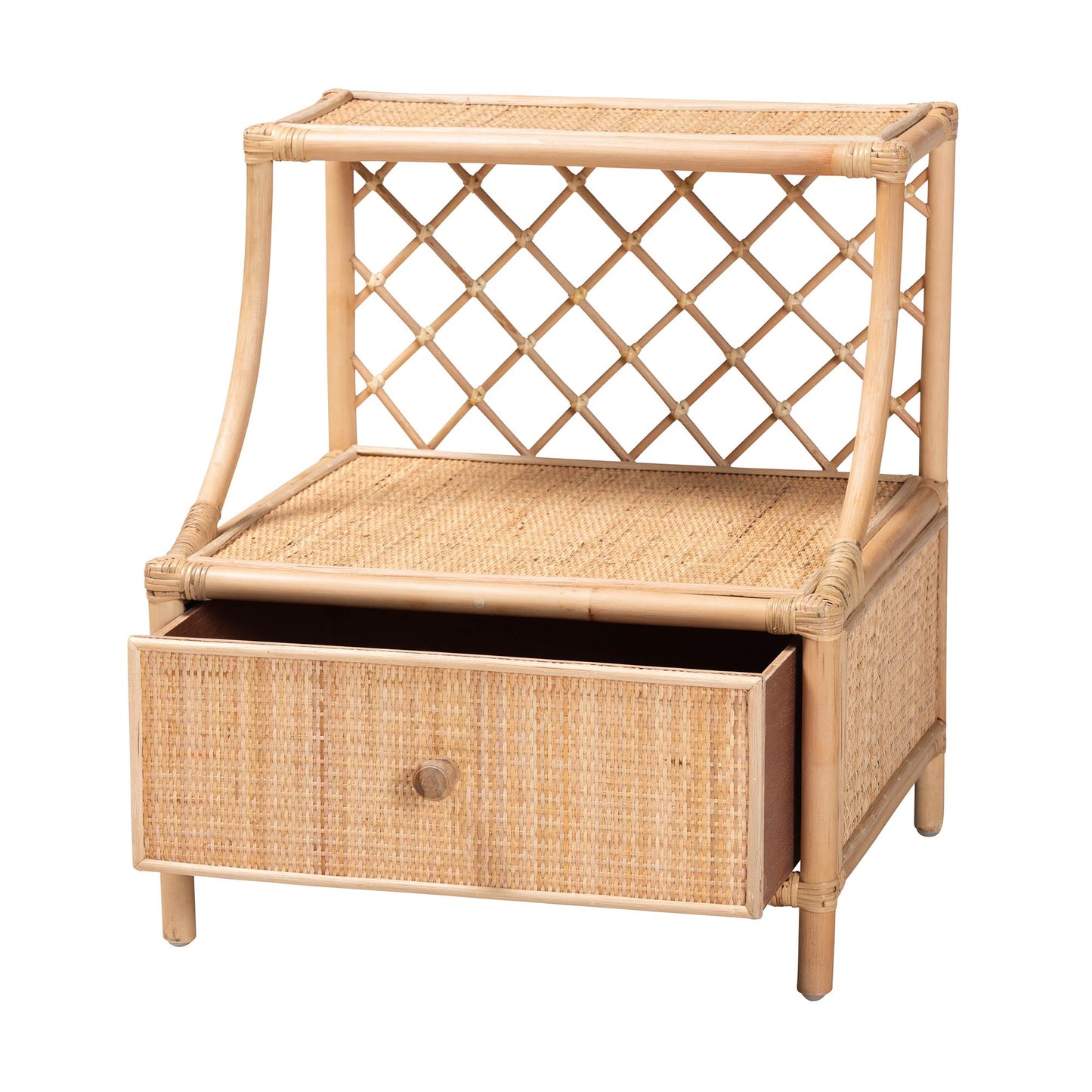 CALVIN & BAY CESAR BOHEMIAN NATURAL BROWN RATTAN 1-DRAWER NIGHTSTAND/ BEDSIDE TABLE