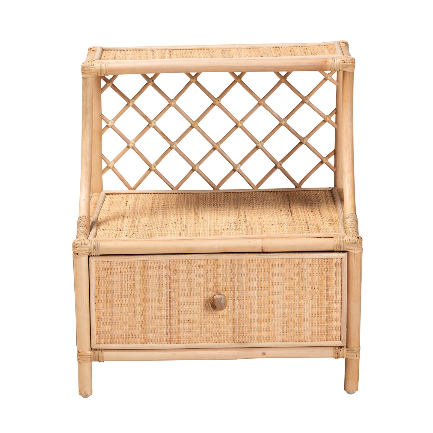 CALVIN & BAY CESAR BOHEMIAN NATURAL BROWN RATTAN 1-DRAWER NIGHTSTAND/ BEDSIDE TABLE