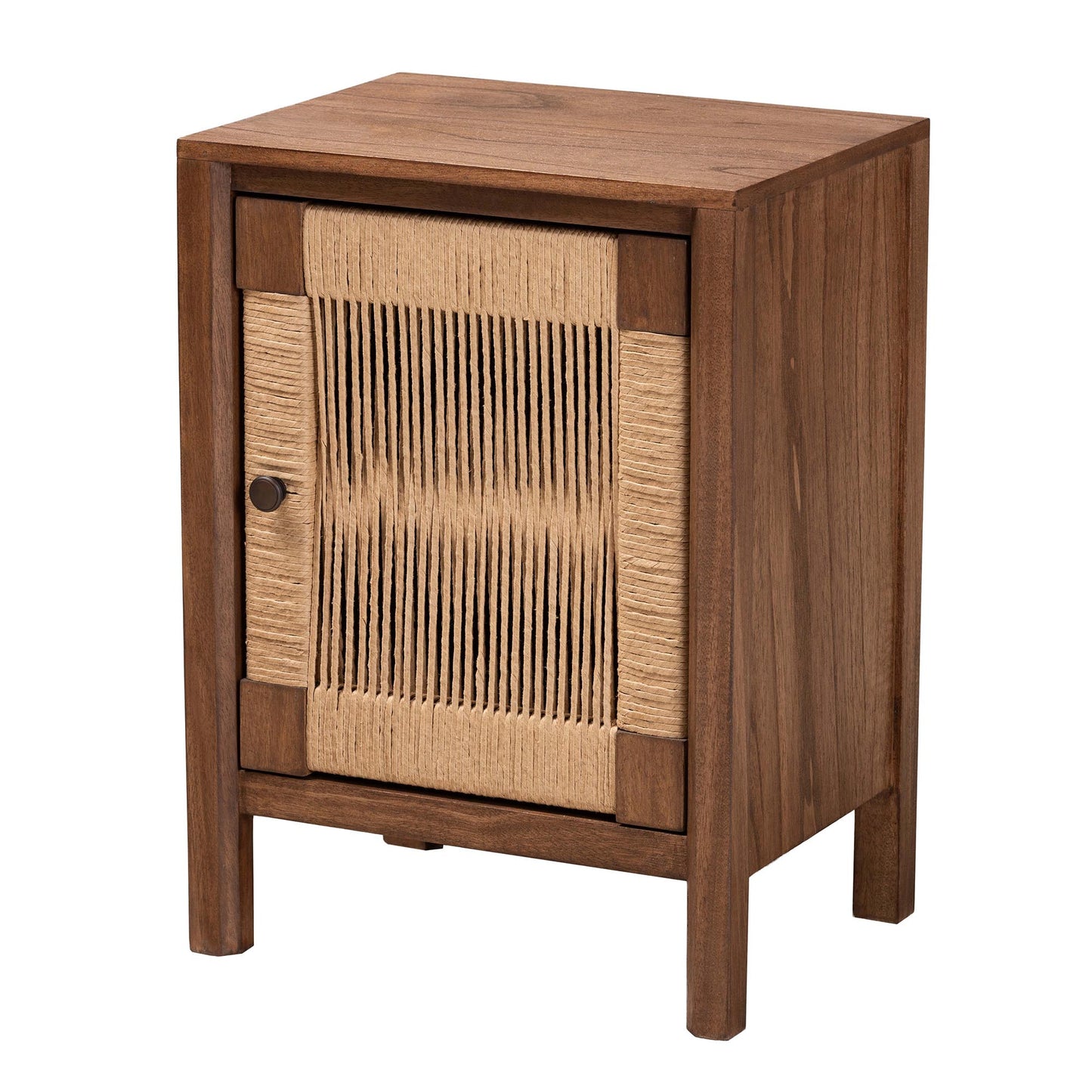 CALVIN & BAY MODERN RATTAN BOHEMIAN BROWN FINISHED WOOD NIGHTSTAND/BEDSIDE TABLE