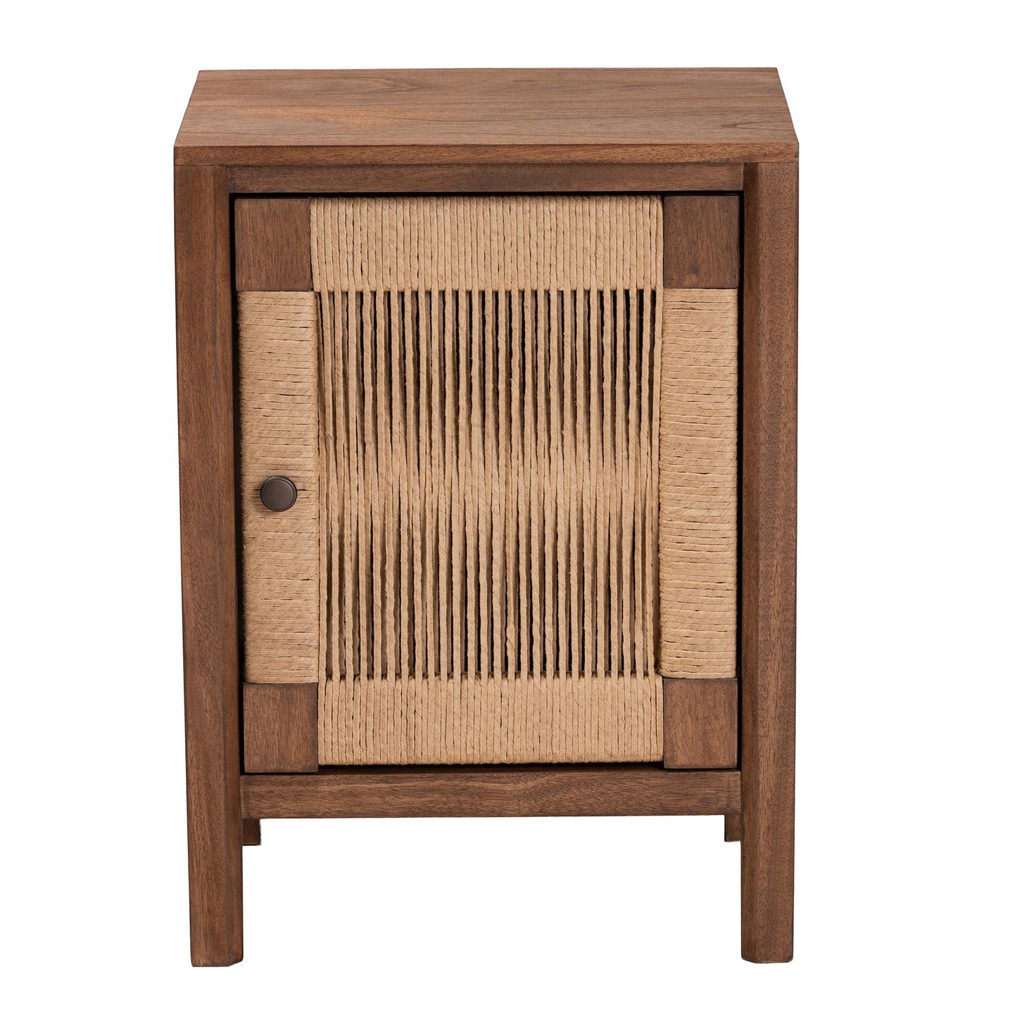 CALVIN & BAY MODERN RATTAN BOHEMIAN BROWN FINISHED WOOD NIGHTSTAND/BEDSIDE TABLE