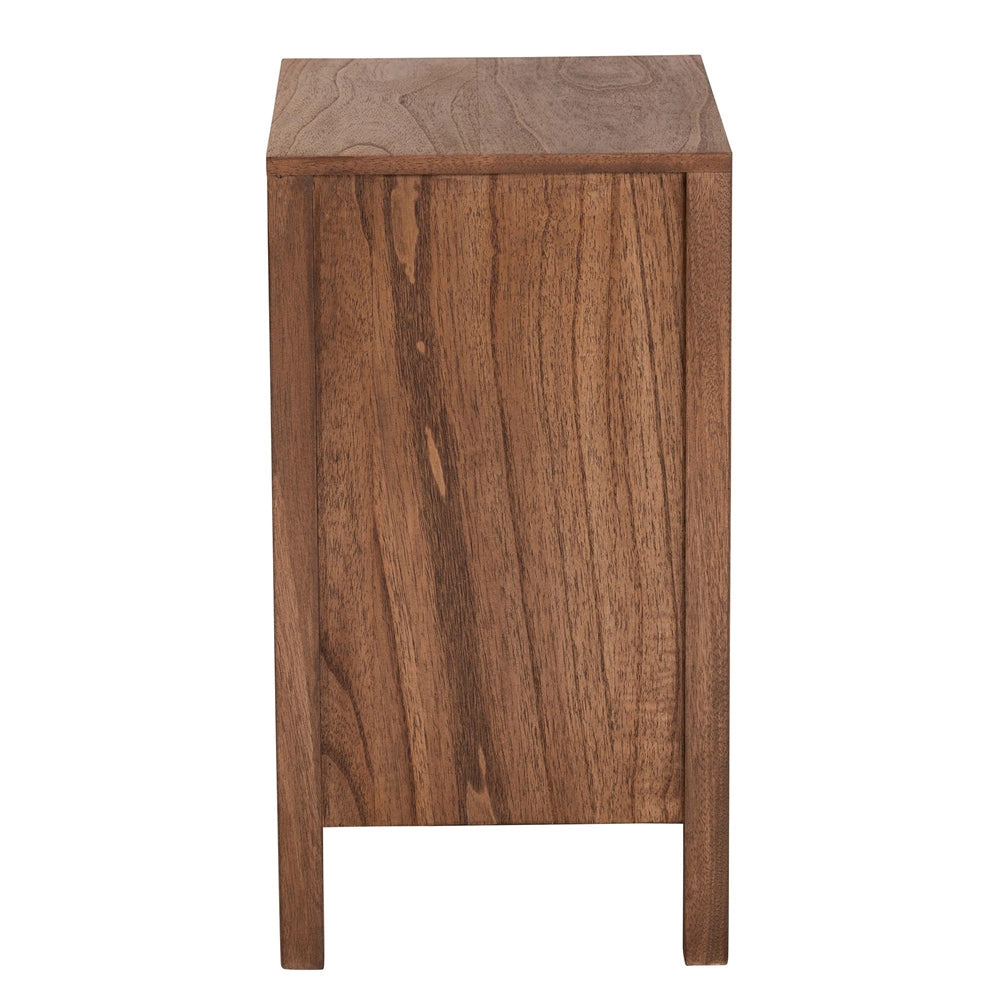 CALVIN & BAY MODERN RATTAN BOHEMIAN BROWN FINISHED WOOD NIGHTSTAND/BEDSIDE TABLE
