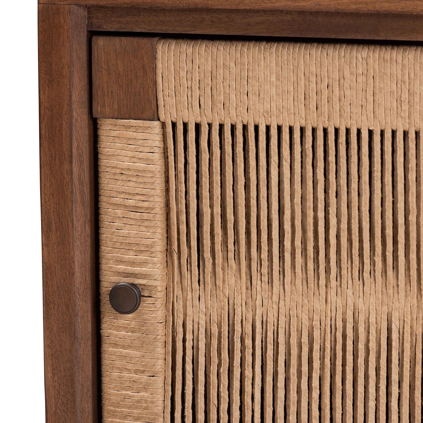 CALVIN & BAY MODERN RATTAN BOHEMIAN BROWN FINISHED WOOD NIGHTSTAND/BEDSIDE TABLE