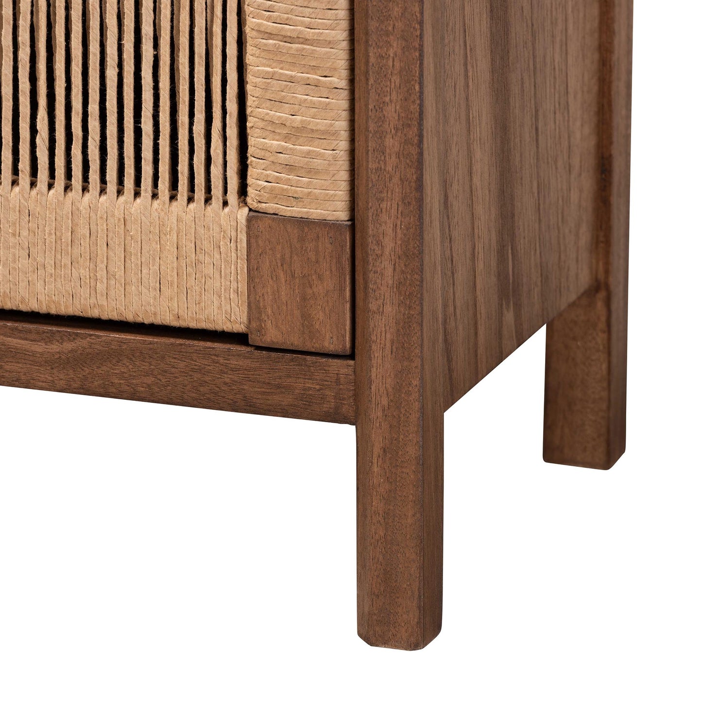 CALVIN & BAY MODERN RATTAN BOHEMIAN BROWN FINISHED WOOD NIGHTSTAND/BEDSIDE TABLE
