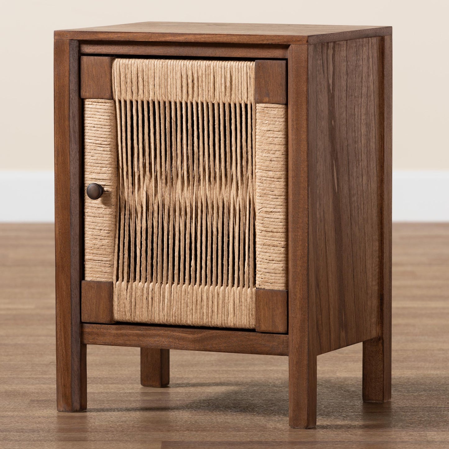 CALVIN & BAY MODERN RATTAN BOHEMIAN BROWN FINISHED WOOD NIGHTSTAND/BEDSIDE TABLE