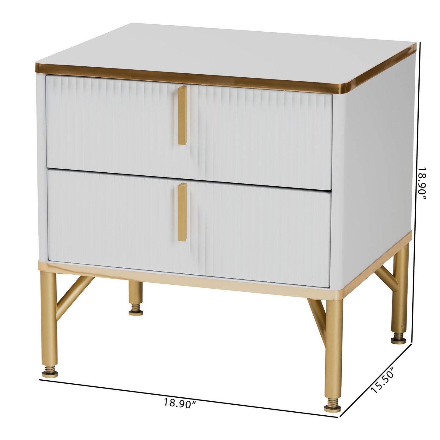 BRYER STUDIO LILIAN MODERN GLAM WHITE WOOD AND METAL 2-DRAWER NIGHTSTAND/ BEDSIDE TABLE