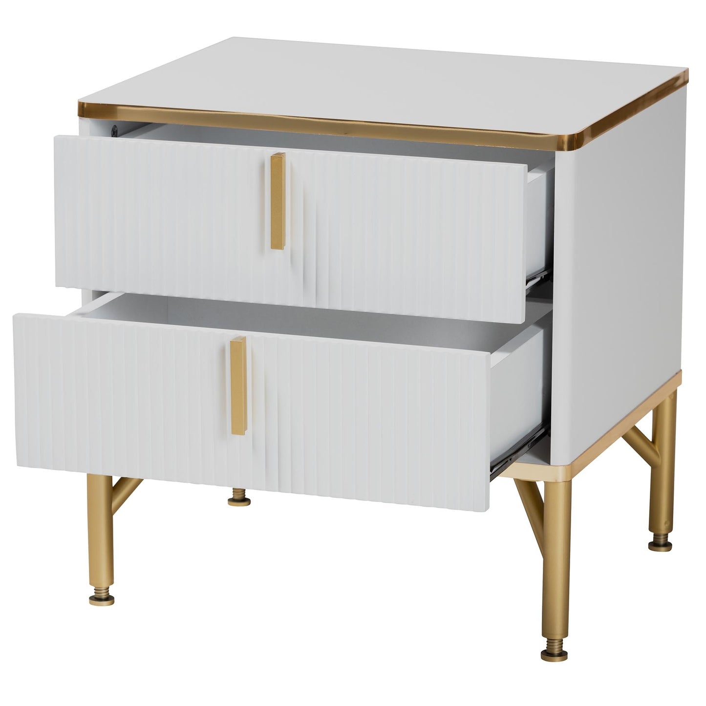 BRYER STUDIO LILIAN MODERN GLAM WHITE WOOD AND METAL 2-DRAWER NIGHTSTAND/ BEDSIDE TABLE