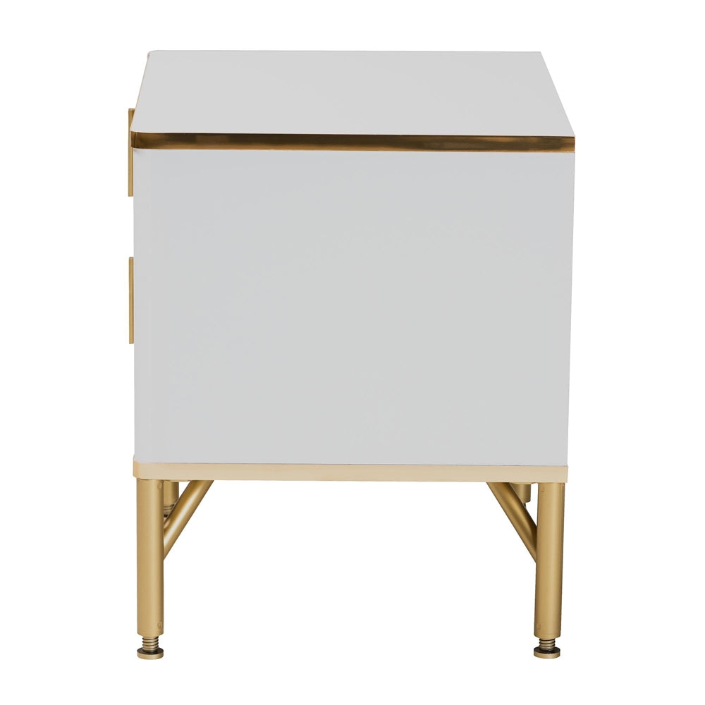 BRYER STUDIO LILIAN MODERN GLAM WHITE WOOD AND METAL 2-DRAWER NIGHTSTAND/ BEDSIDE TABLE