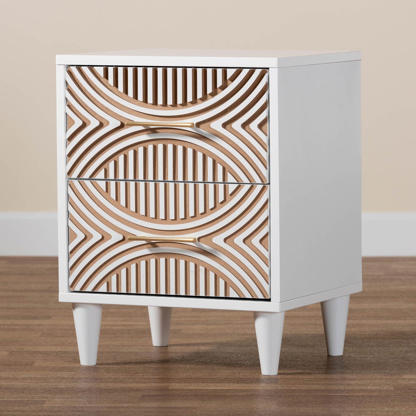 BRYER STUDIO VALENTINA CARVED CONTRASTING NIGHTSTAND/BEDSIDE TABLE