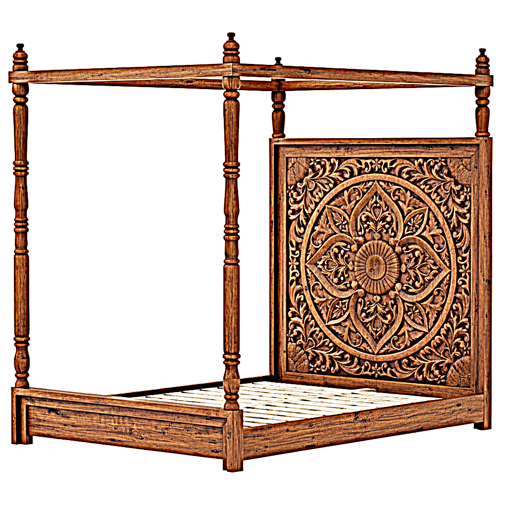 Ilano Weathered Hand-carved Solid Mango Wood Canopy Platform Bed