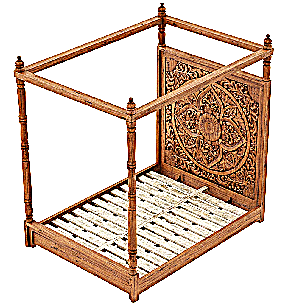 Ilano Weathered Hand-carved Solid Mango Wood Canopy Platform Bed
