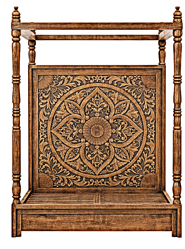 Ilano Weathered Hand-carved Solid Mango Wood Canopy Platform Bed