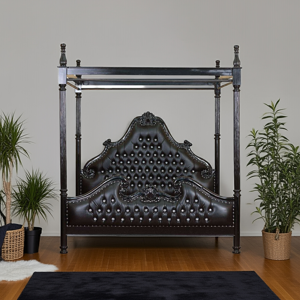 Zaraa Hand Carved Tufted Canopy Bed