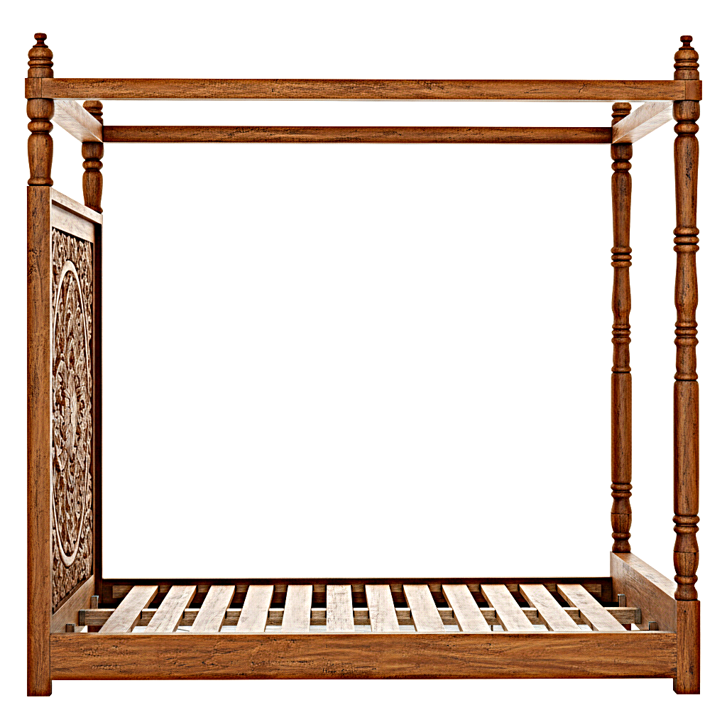 Ilano Weathered Hand-carved Solid Mango Wood Canopy Platform Bed