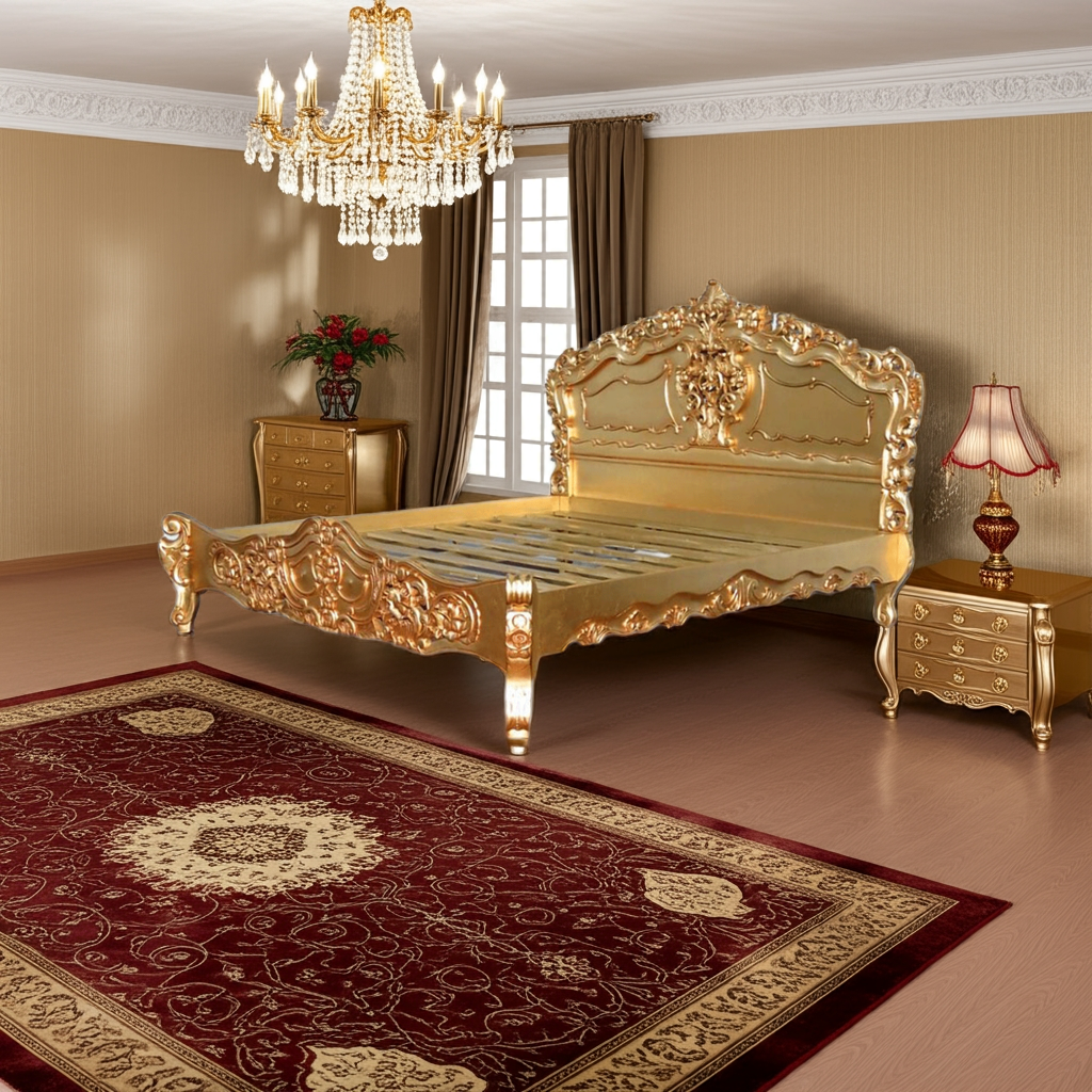 Royal Gold Leaf Hand Carved Bed