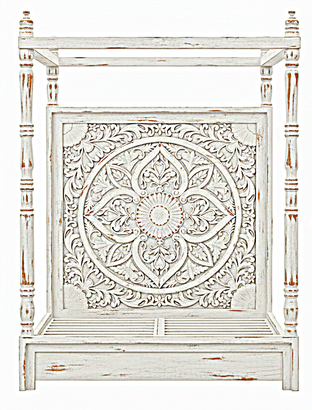 Ilano Weathered Hand-carved Solid Mango Wood Canopy Platform Bed