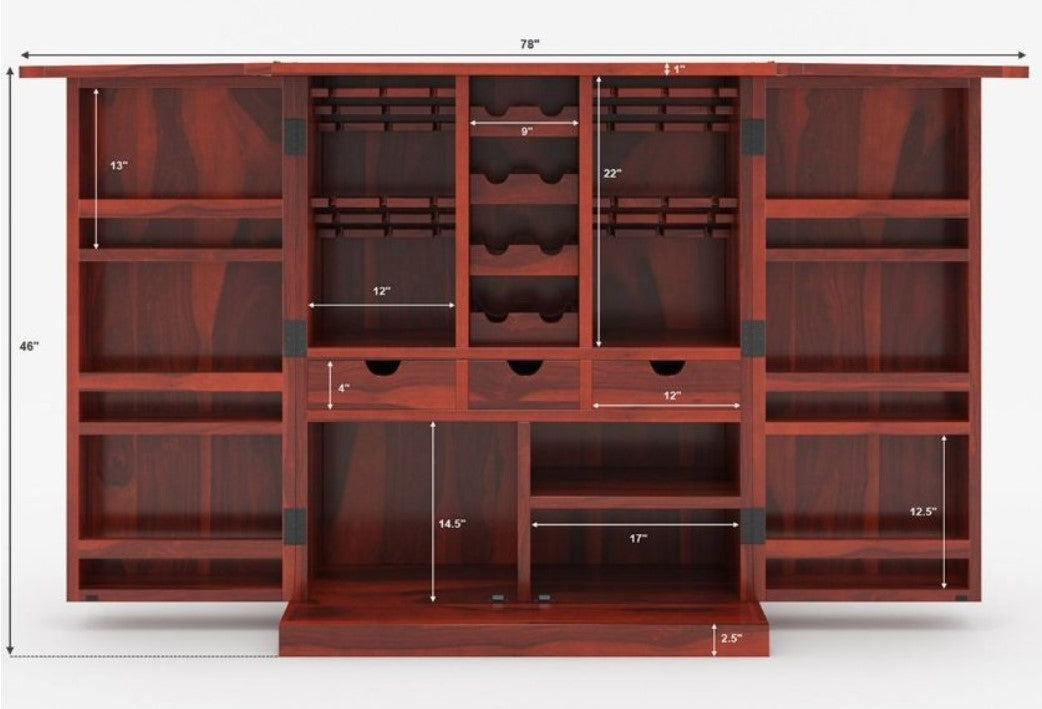 Empire Solid Wooden Rustic expandable Bar Cabinet - Indoor / Outdoor