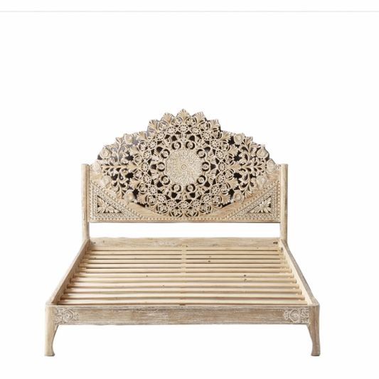 Shahi Mughal Hand-Carved Indian Solid Wood Platform Bed & Bedroom Collection