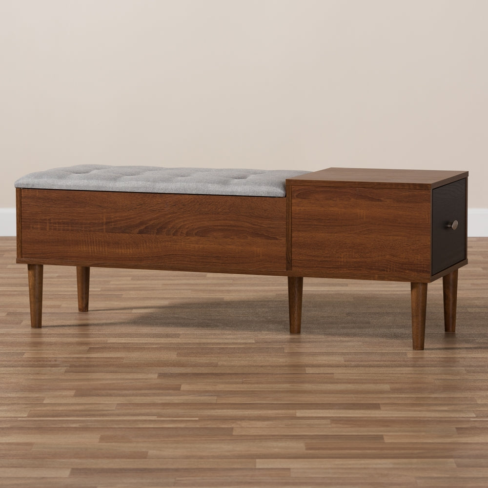 Alice Mid-Century Solid Wooden 1-Drawer Entryway Storage Bench