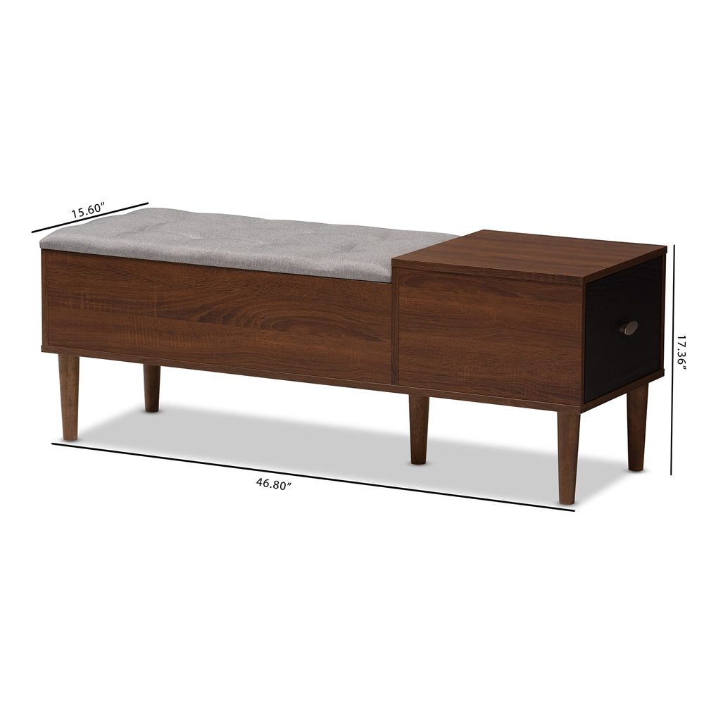 Alice Mid-Century Solid Wooden 1-Drawer Entryway Storage Bench