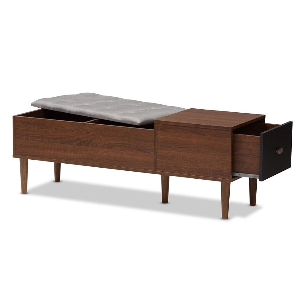 Alice Mid-Century Solid Wooden 1-Drawer Entryway Storage Bench