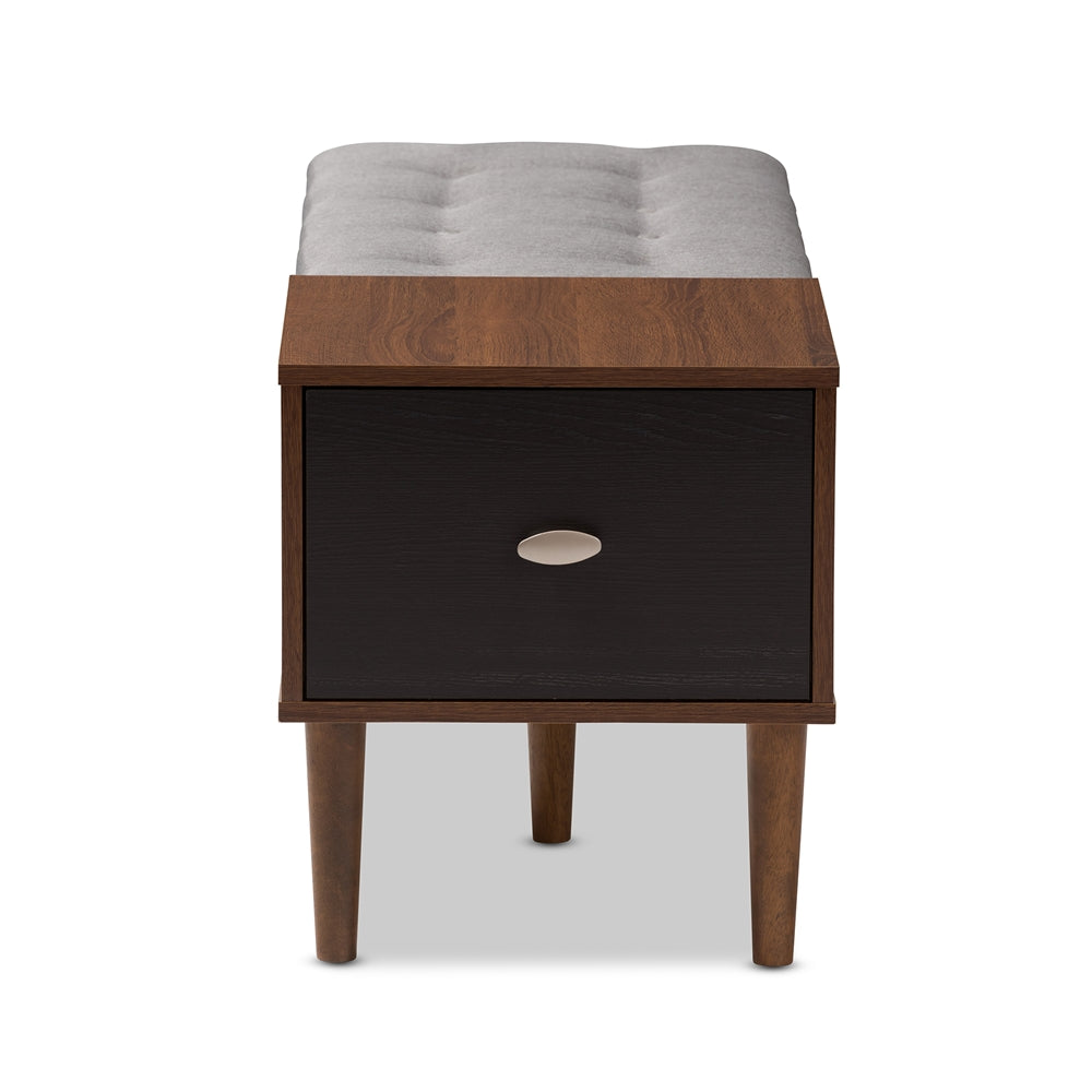 Alice Mid-Century Solid Wooden 1-Drawer Entryway Storage Bench