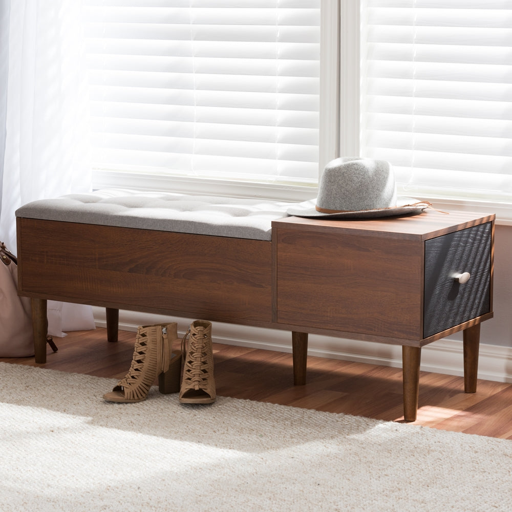 Alice Mid-Century Solid Wooden 1-Drawer Entryway Storage Bench