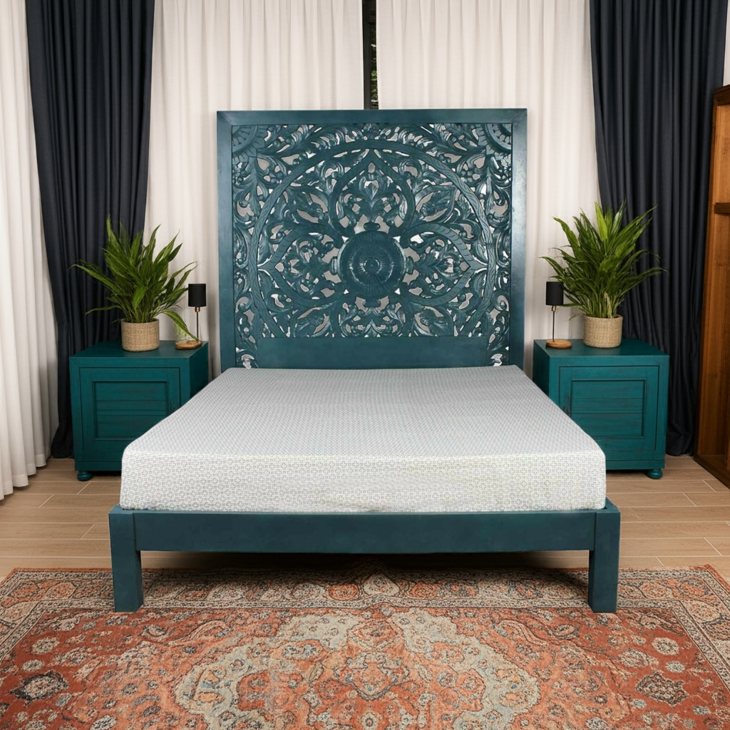 Dynasty Carved Indian Solid Wood Bed Frame