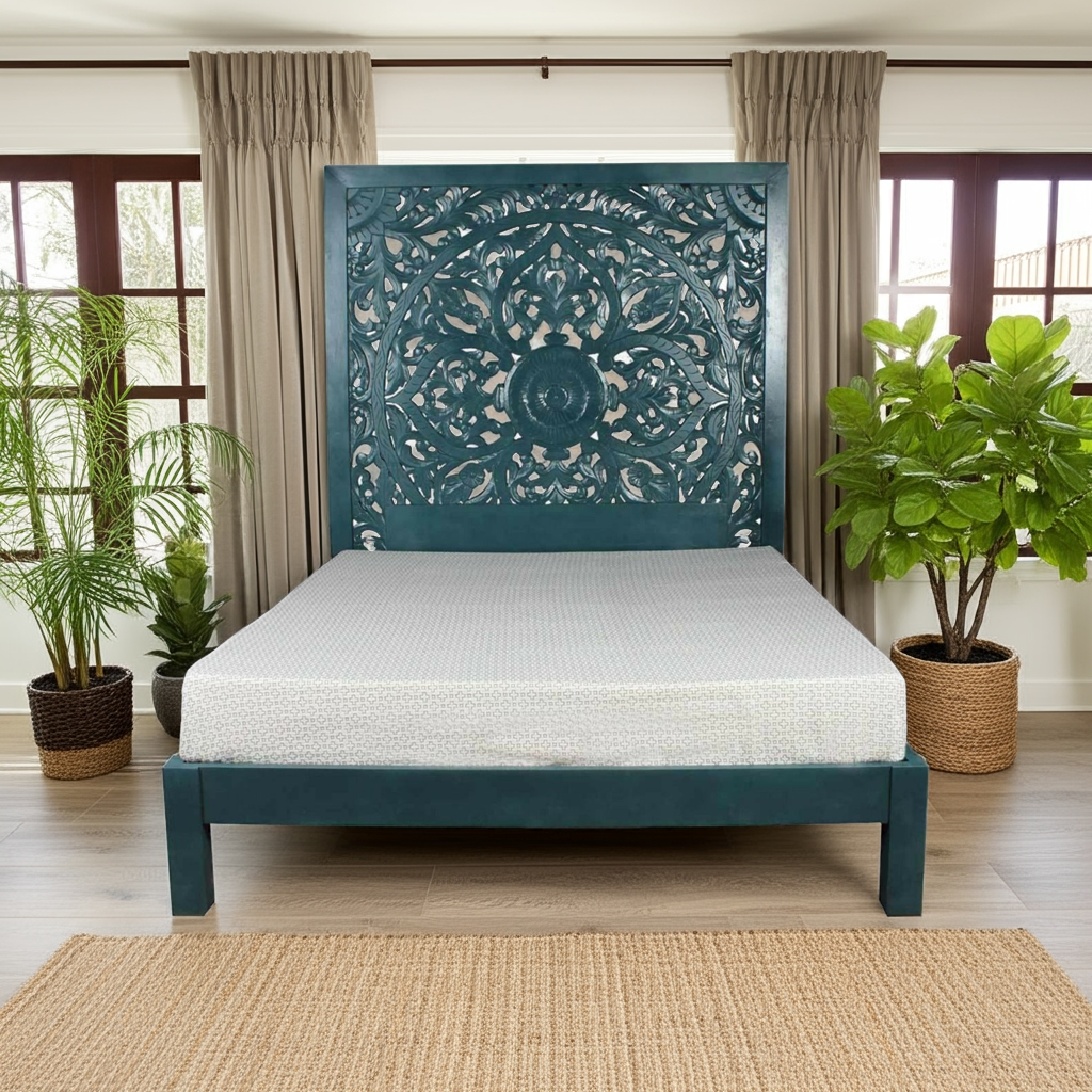 Dynasty Carved Indian Solid Wood Bed Frame