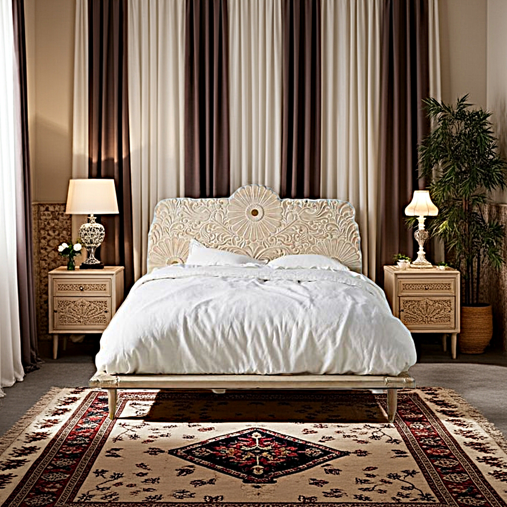 Bohemian Style Hand carved Indian Wooden Floral Platform Bed