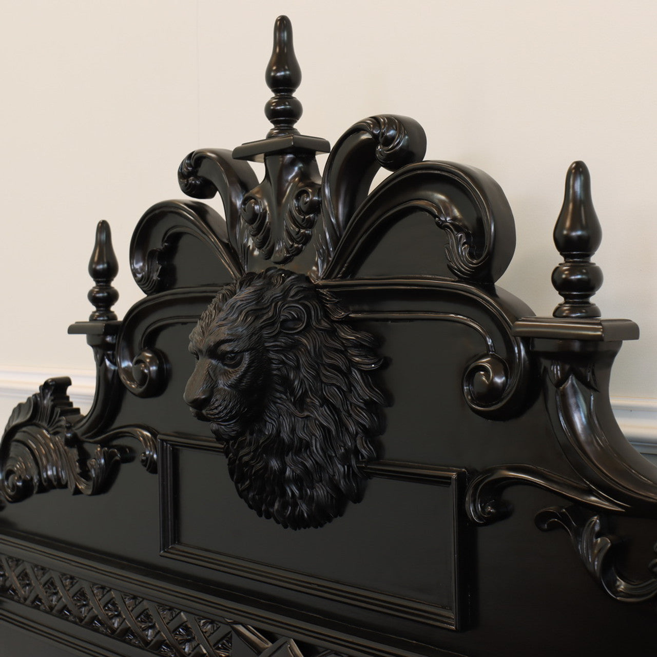 Lion Head Hand Carved Gothic Style Solid Wooden Bed