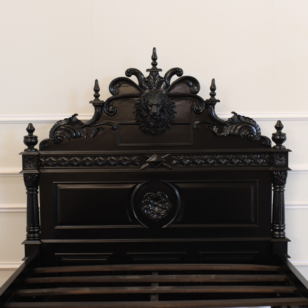 Lion Head Hand Carved Gothic Style Solid Wooden Bed