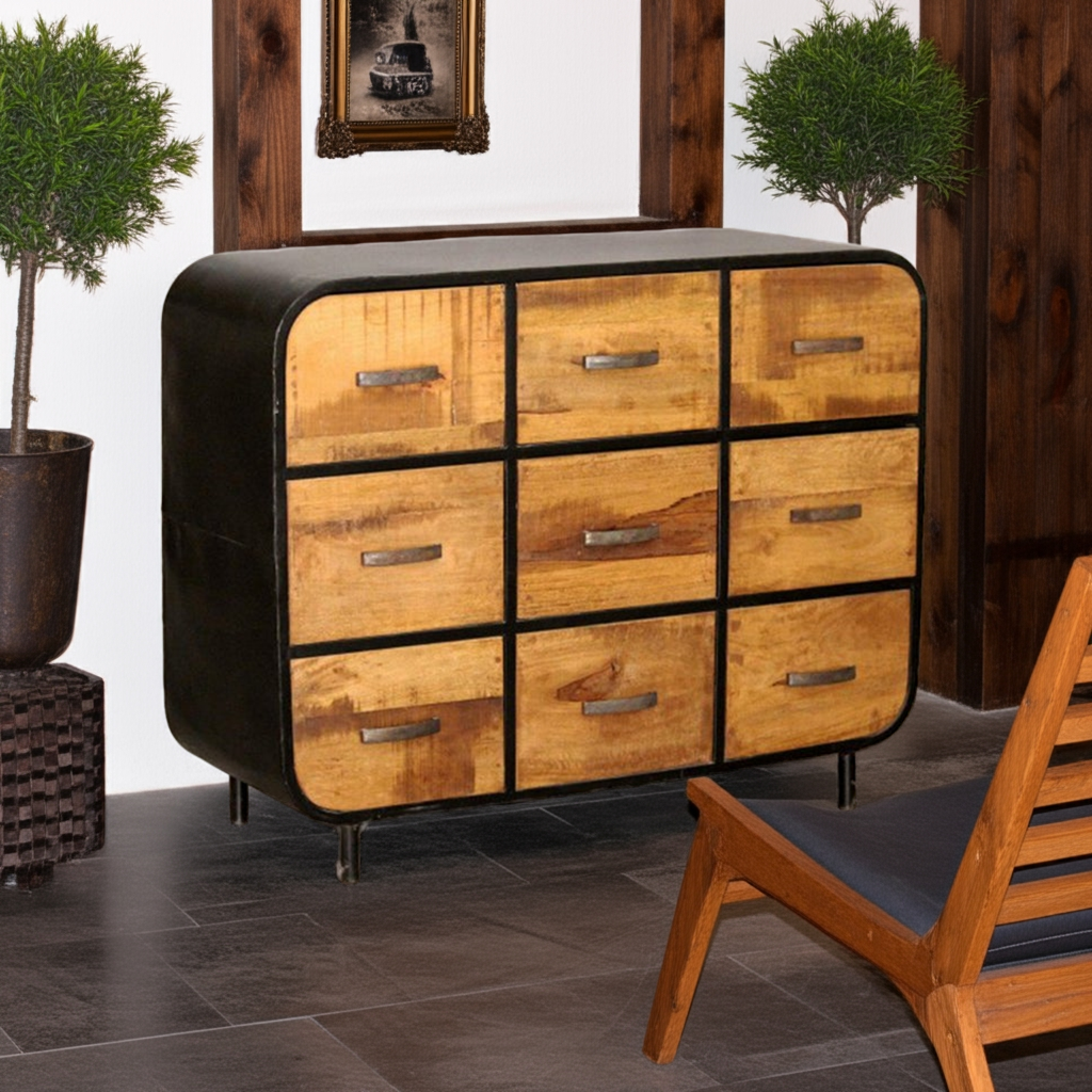 Miller Industrial Timber Iron Chest of Drawers