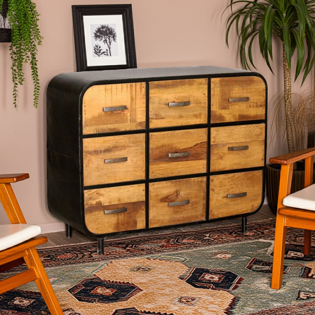 Miller Industrial Timber Iron Chest of Drawers