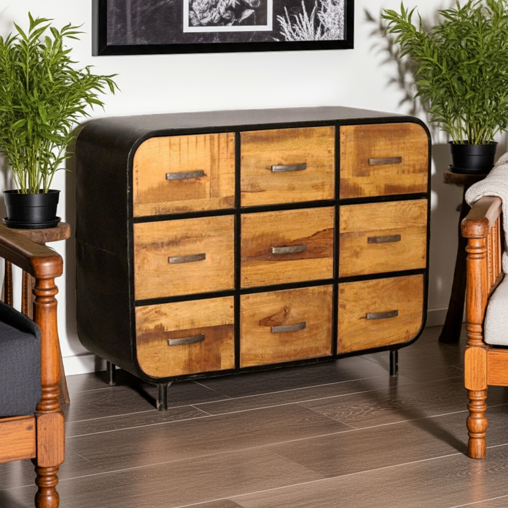 Miller Industrial Timber Iron Chest of Drawers