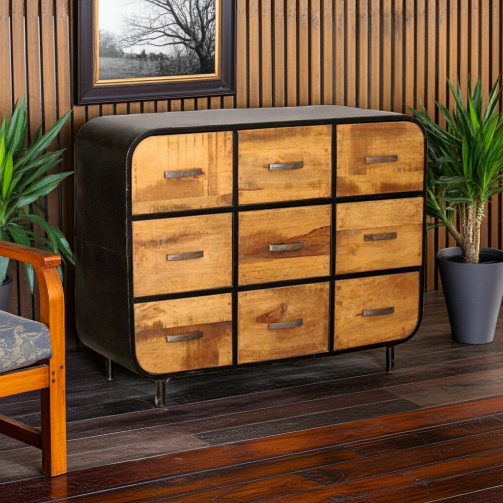 Miller Industrial Timber Iron Chest of Drawers