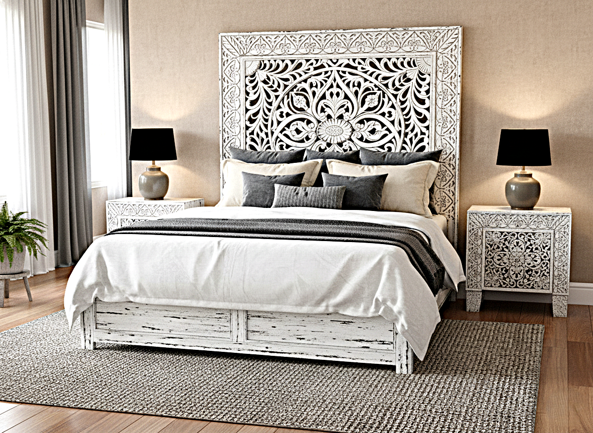 Shah Hand carved Solid Wooden Platform Bedframe / Bedroom Set